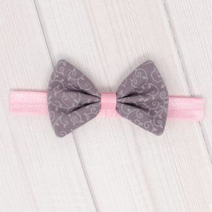 Gray & Pink Hair Bow & Headband Set